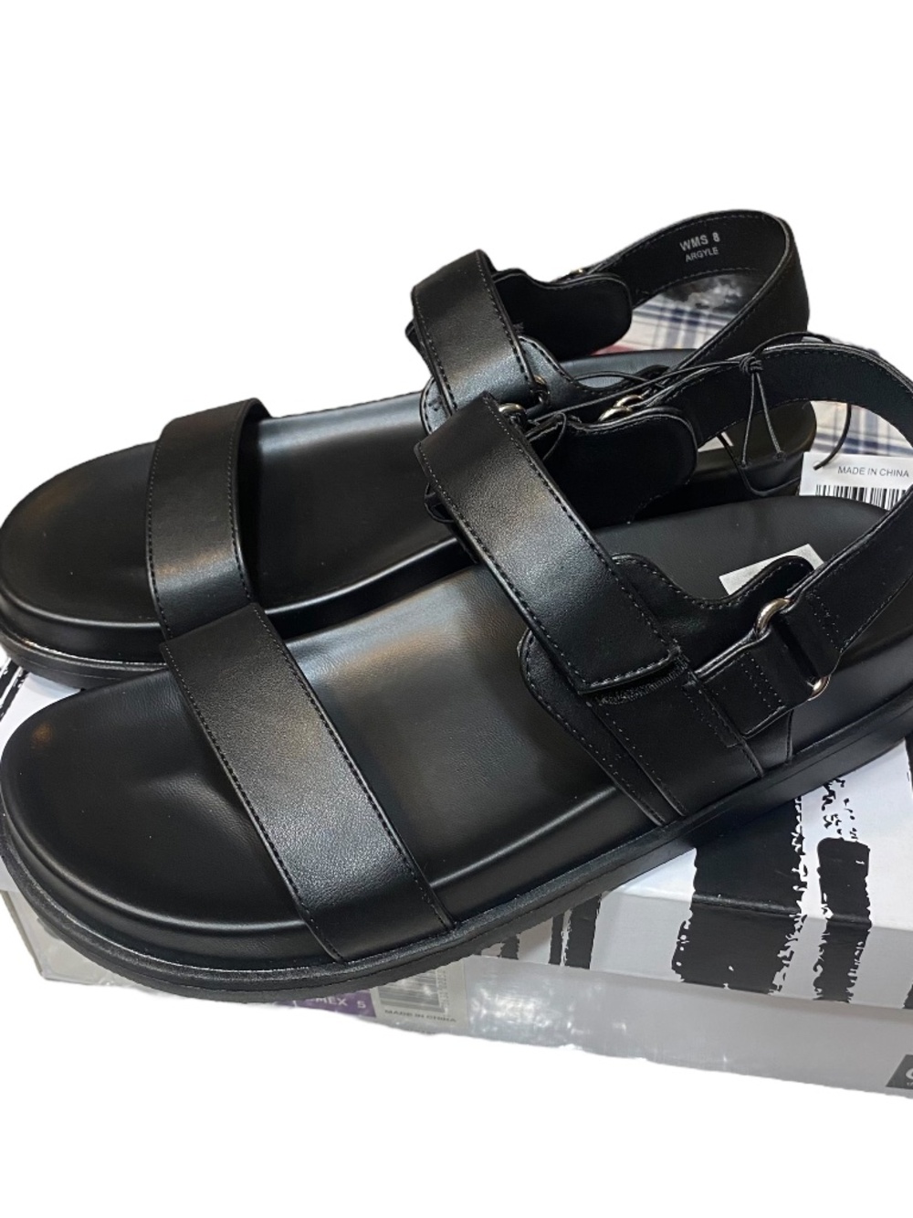 New DV by Dolce Vita Women's Argyle Dual Strap Sandals Black Size 8 Shoes NIB